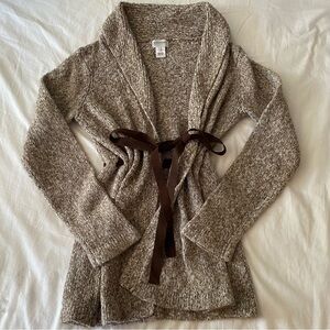 Motherhood Maternity Cardigan Sweater Women’s Size M Brown Heather Bow Belt Open